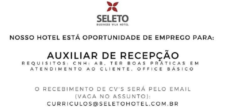 Seleto Hotel anuncia vagas de emprego!