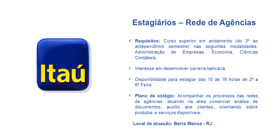 Vagas de Estágio no Banco Itaú